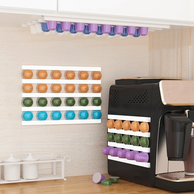 K Cup Holder Hiding Style Coffee Pod Holder, Magnetic Self-Adhesive Mounted Coffee Pod Stands Easy Install Easy To Use White