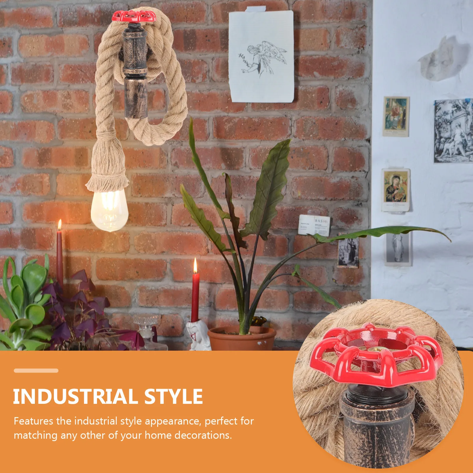 

Compact Industrial Hemp Rope Wall Lamp Base Creative Rope Light Holder Vintage Wall Light Decor for Bedroom Cafe