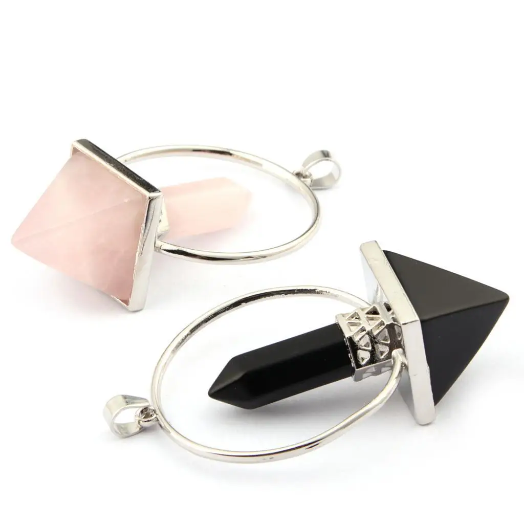 Pink Quartz Natural Pendant Pyramid Gemstone DIY Charms Jewelry for Necklace Set Custom Accessories