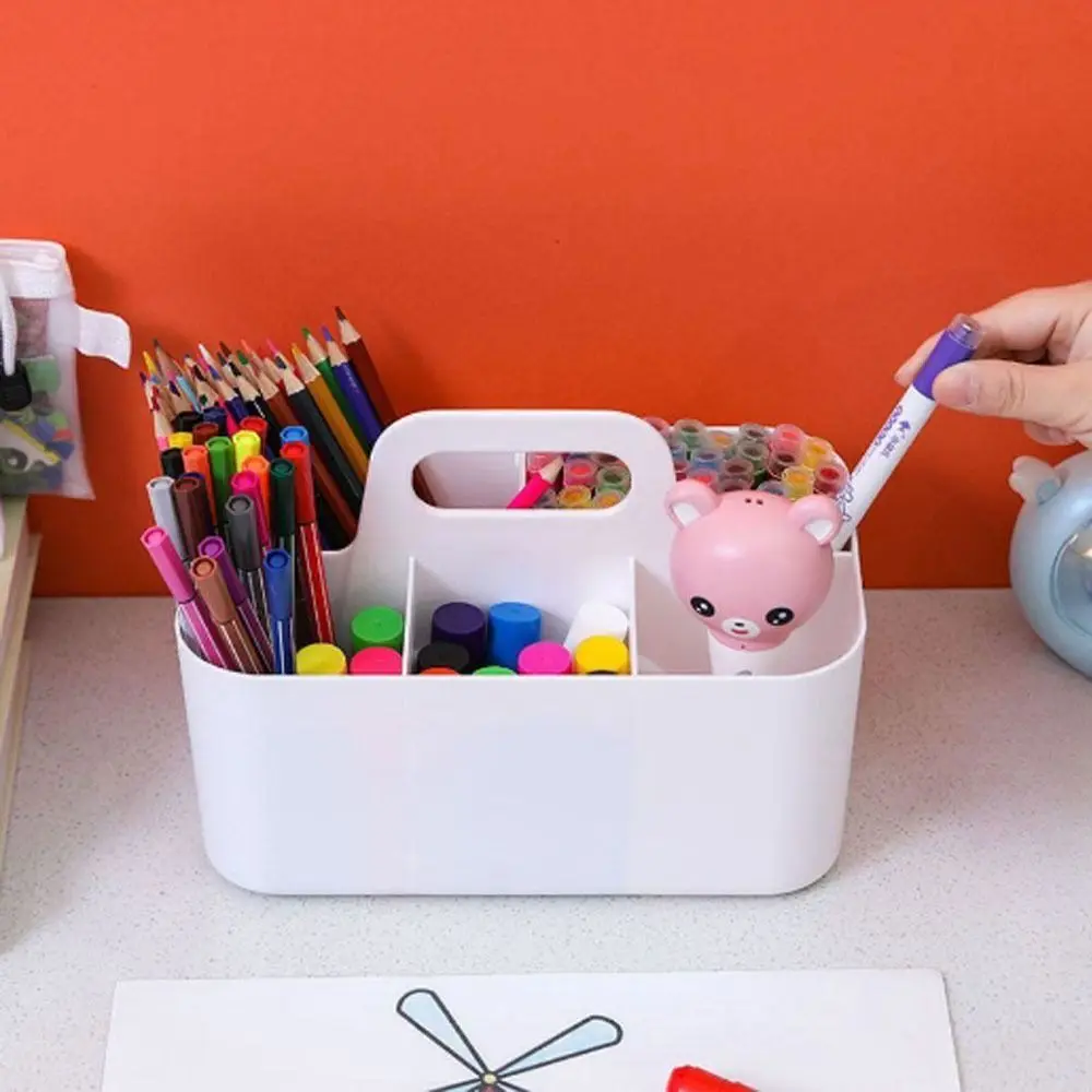 Space Saving Marker Holder Divided Slot Large Capacity Storage Box Plastic Countertop Cosmetic Storage Basket Art Supply