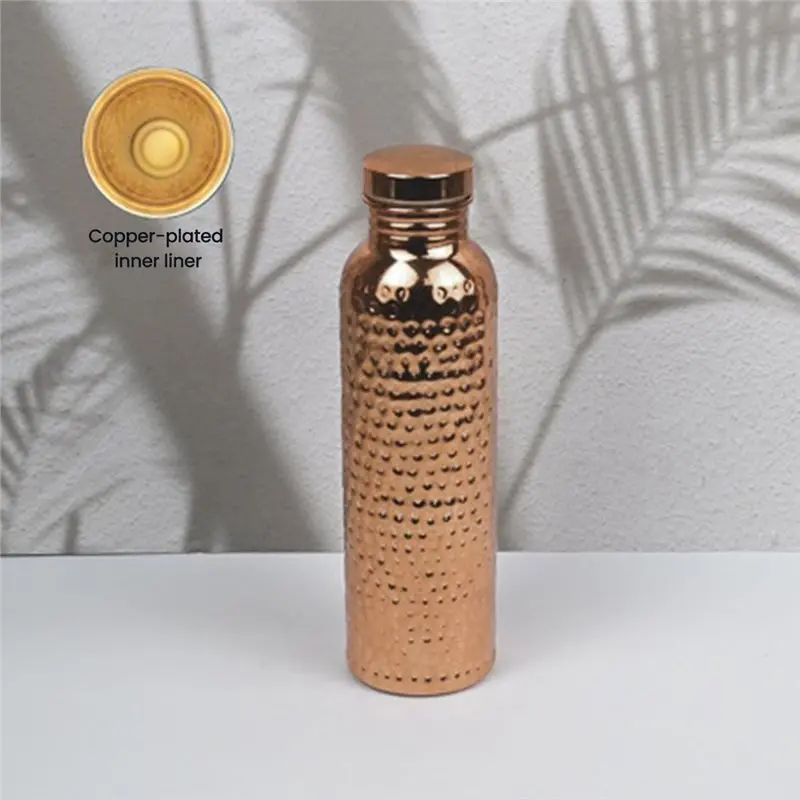 ABMR-800Ml Copper-Plated Water Bottle, Non-Slip Silicone Bottom, One-Touch Opening, Hammered Texture, Heat-Insulating.
