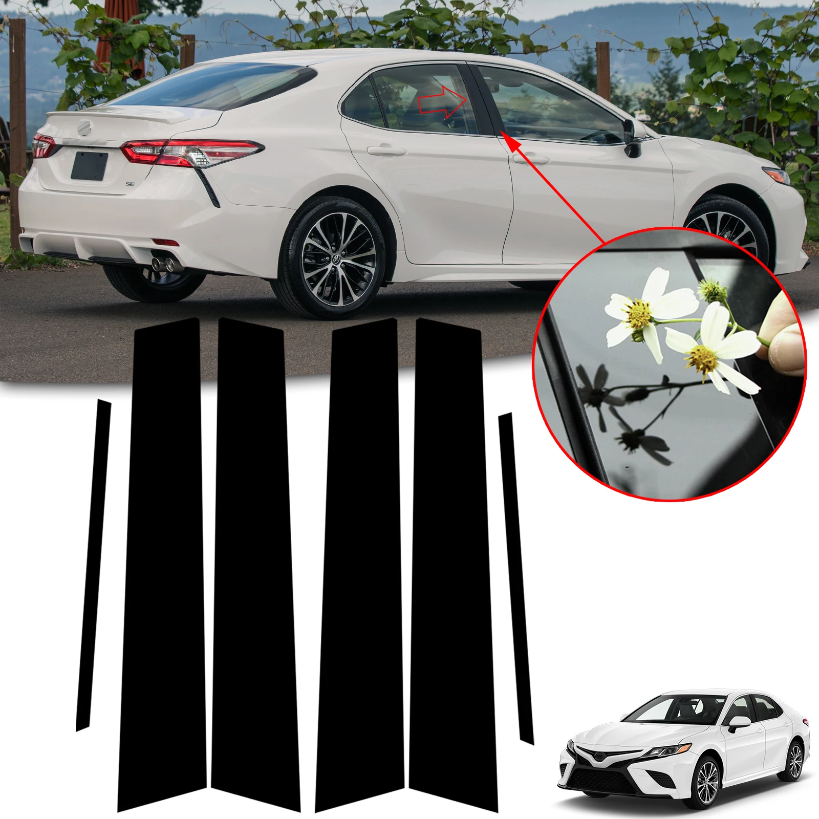 6pcs set Glossy Black Car Window Pillar Posts Door Trim Piano Cover Sticker Decals For Toyota Camry XV70 2018 2019 2021 2022