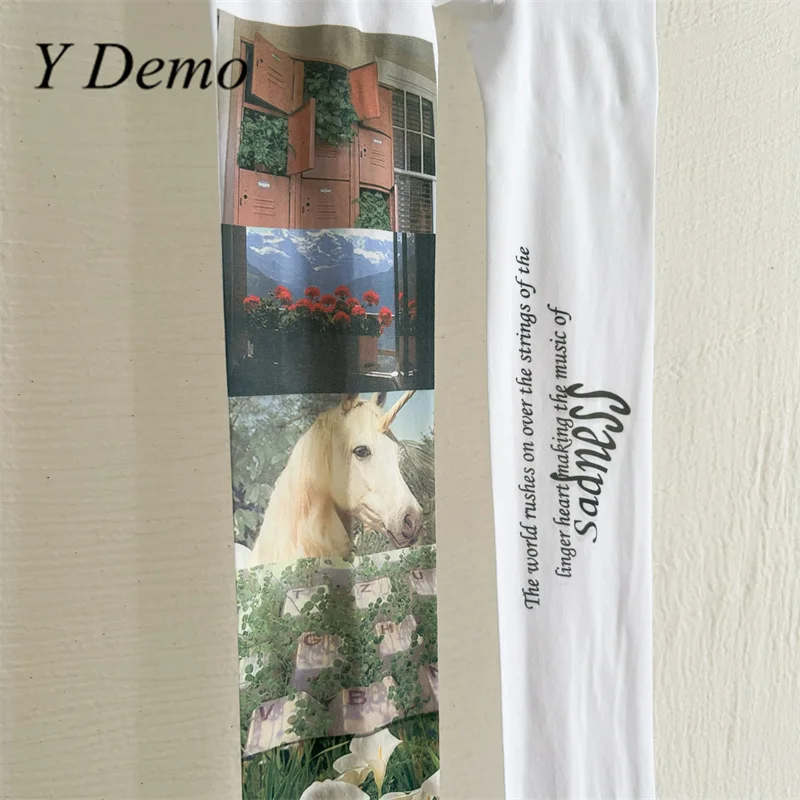 Y Demo Streetwear Y2k White Women's Thin Slim Tights Casual Dreamcore Printing Letters Stocking