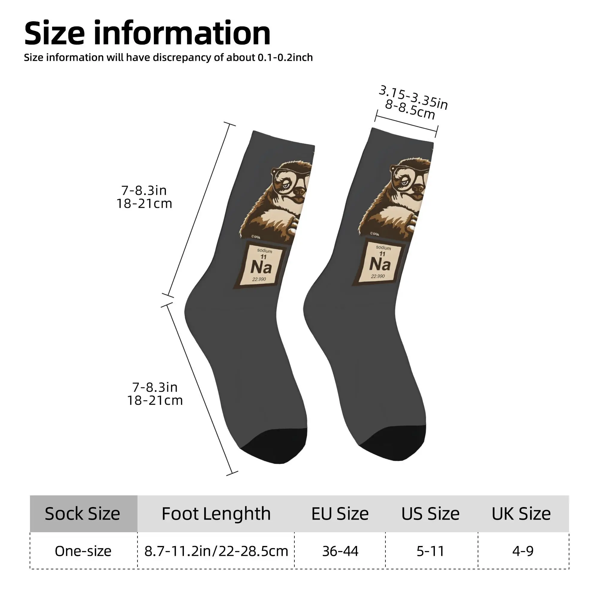 1pc Chemistry Sloth  Printed Men's Socks Novelty Hip Hop Harajuku Pattern Crew Sock Casual Gift
