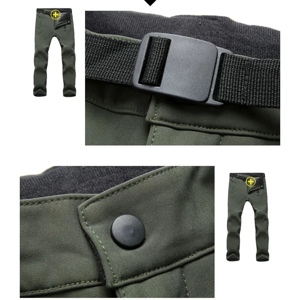

Men's Waterproof Windproof Skiing Fleece Pants Autumn Winter Outdoor Hiking Running Climbing Sports Trousers Green Size M