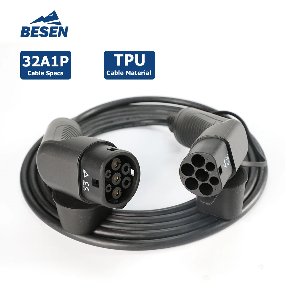 BESEN Тип 2–Тип 2 IP54 КАБЕЛЬ ЗАРЯДНОГО УСТРОЙСТВА ДЛЯ ЭЛЕКТРИЧЕСКОГО АВТОМОБИЛЬНОГО ЗАРЯДНОГО УСТРОЙСТВА 32 А, 32 А, однофазный, 7,2 кВт