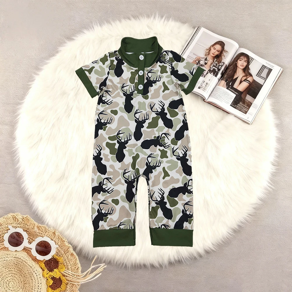 Baby Boys Rompers Baby Boys Green Deer Camo Button Southern Hunting Rompers