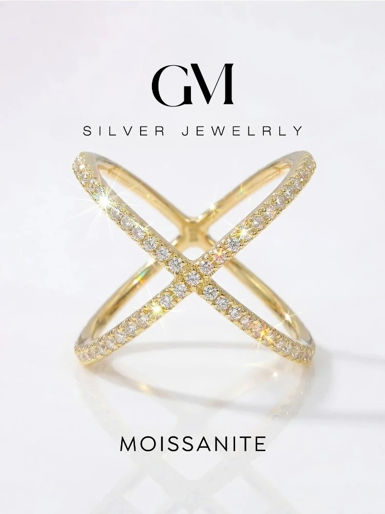 925er Sterlingsilber, echter Moissanit-Diamant, modischer, exquisiter X-förmiger Ring für Damen, Party, hochwertiger edler Schmuck – Detail 1