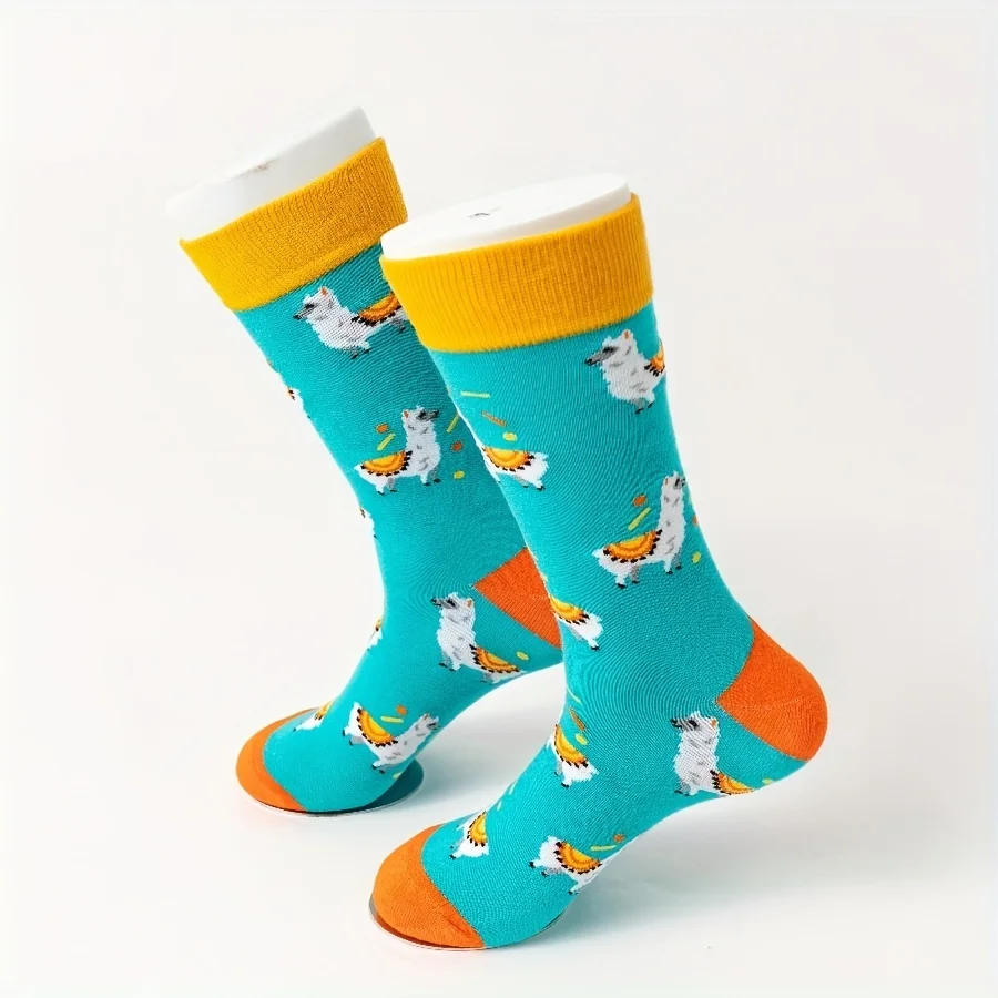 A pair of autumn and winter new cute cartoon alpaca men's middle tube socks cotton socks