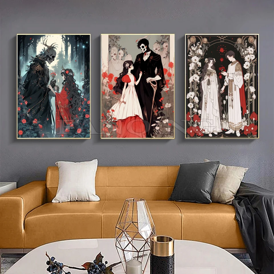 5D Diamond Painting New Cartoon Death and Girl Cross Stitch Kit Full Drill Mosaic DIY Embroidery Home Decor Halloween Gift S15