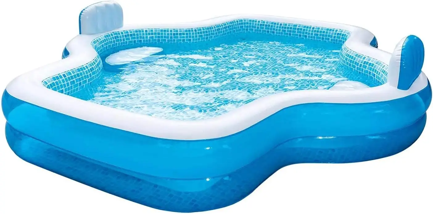 

10-Foot Family Pool with 2 Inflatable Seats and Backrests, Durable & Easy Setup