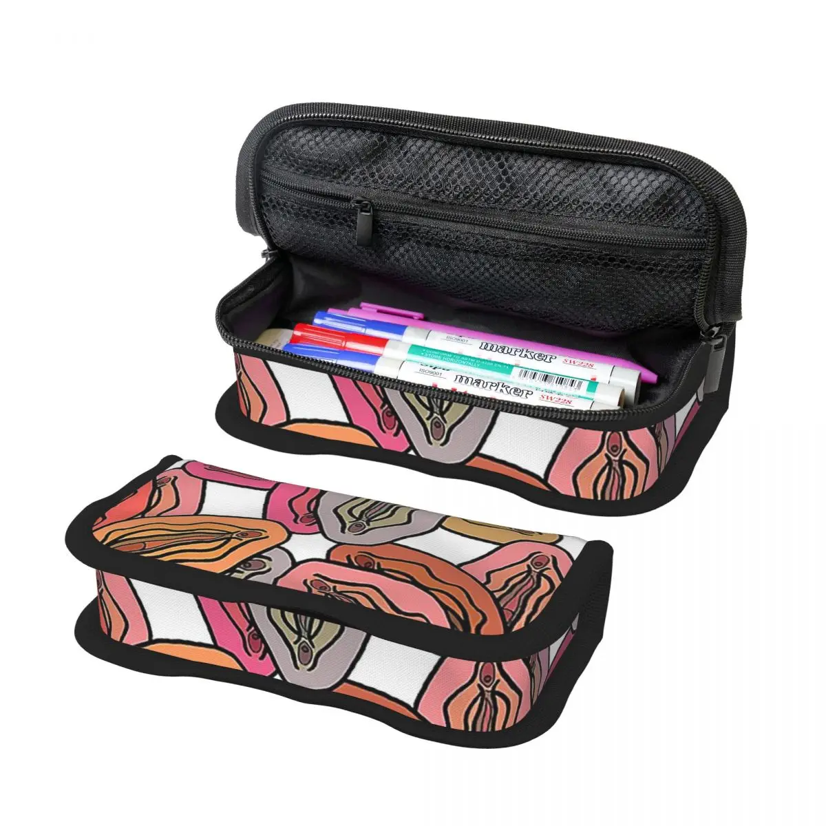Vulva Federmäppchen mit buntem Muster für Jungen und Mädchen, Schule, Stiftbox, Stifttasche, Schreibwaren, Stifthalter, Tasche