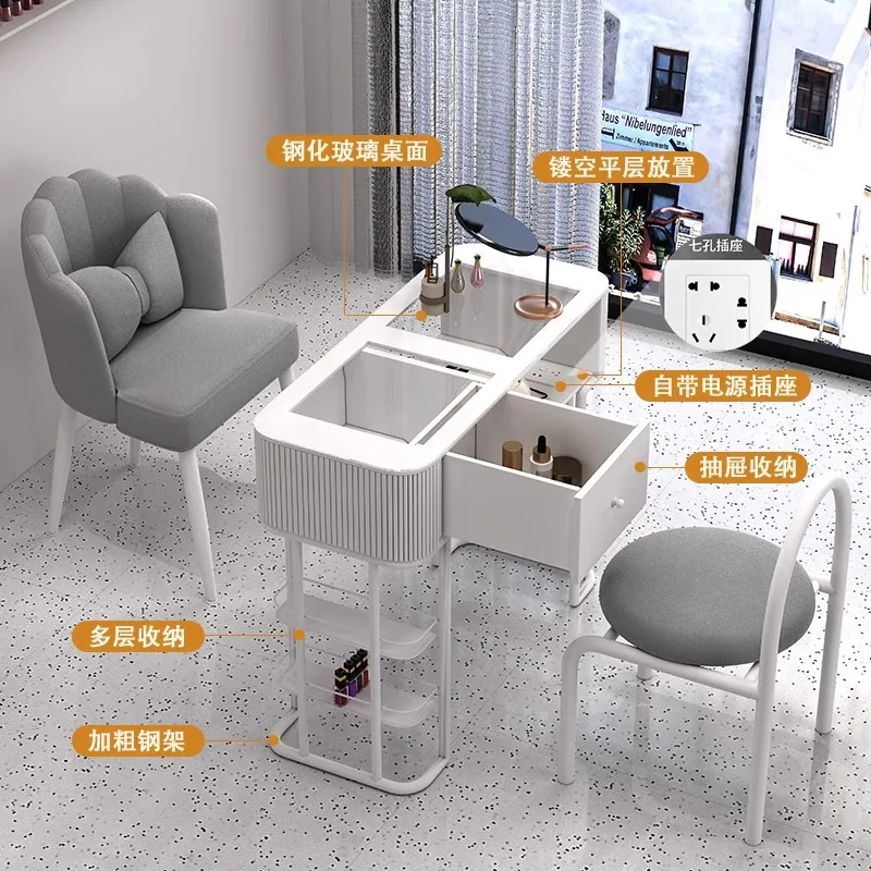 Cream wind manicure table white Japanese economical glass single double set light luxury simple manicure table nail salon