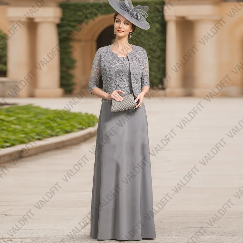 Customized Long Grey Chiffon Mother of the Bride Dresses with Jacket for Wedding Evening Party Dress Vestidos Para Mujer