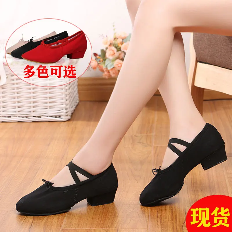 Low-heeled Canvas Teacher Practice Soft Ballroom Dance Shoes Salsa Tango Ballet Dance Shoes Children Girls Women