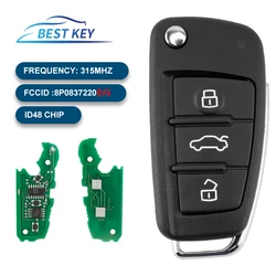 best key Car Remote Key For Audi A1 A3 A4 S3 S4 TT Q3 RS3 Avant2 8P0837220E/G 315Mhz  48 Chip Auto Smart Flip Key