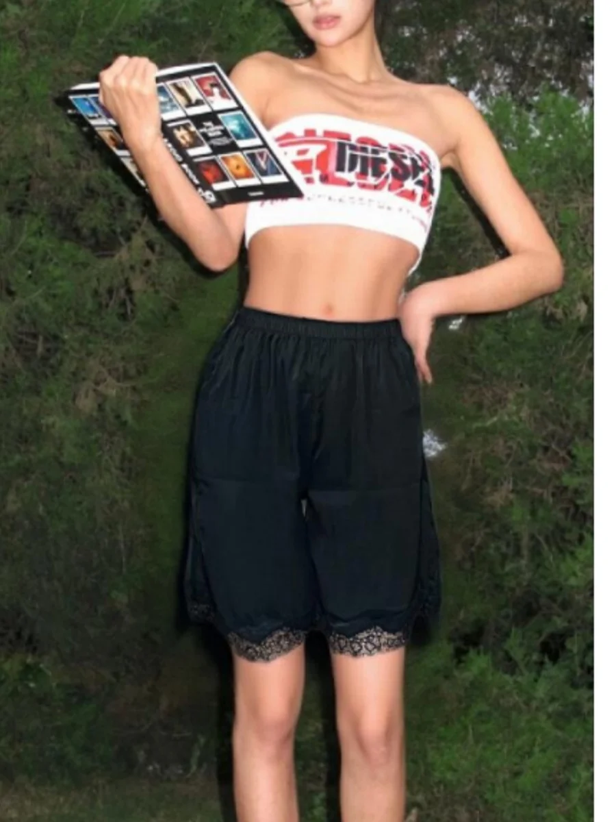 

Женские свободные шорты-комбинации, свободные брюки с кружевной отделкой, брюки-кюлоты, шаровары, нижнее белье с разрезом, шорты