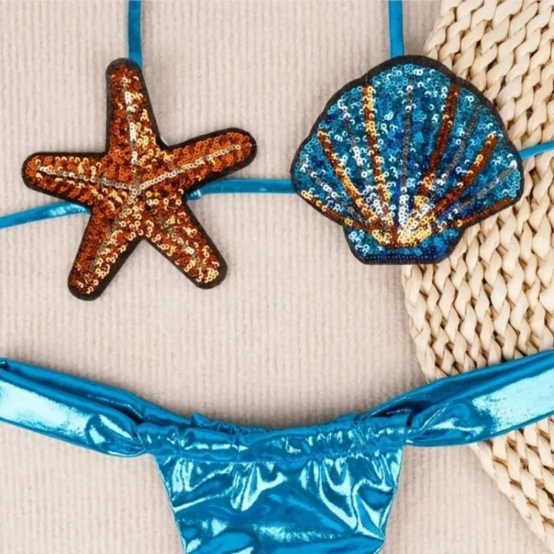 

Sexy Low Waisted Bikini Set Swimwear Women Trendy Starfish Shell Sequins Embroidery Micro Bikini 2025 New Beachwear Bathing Suit