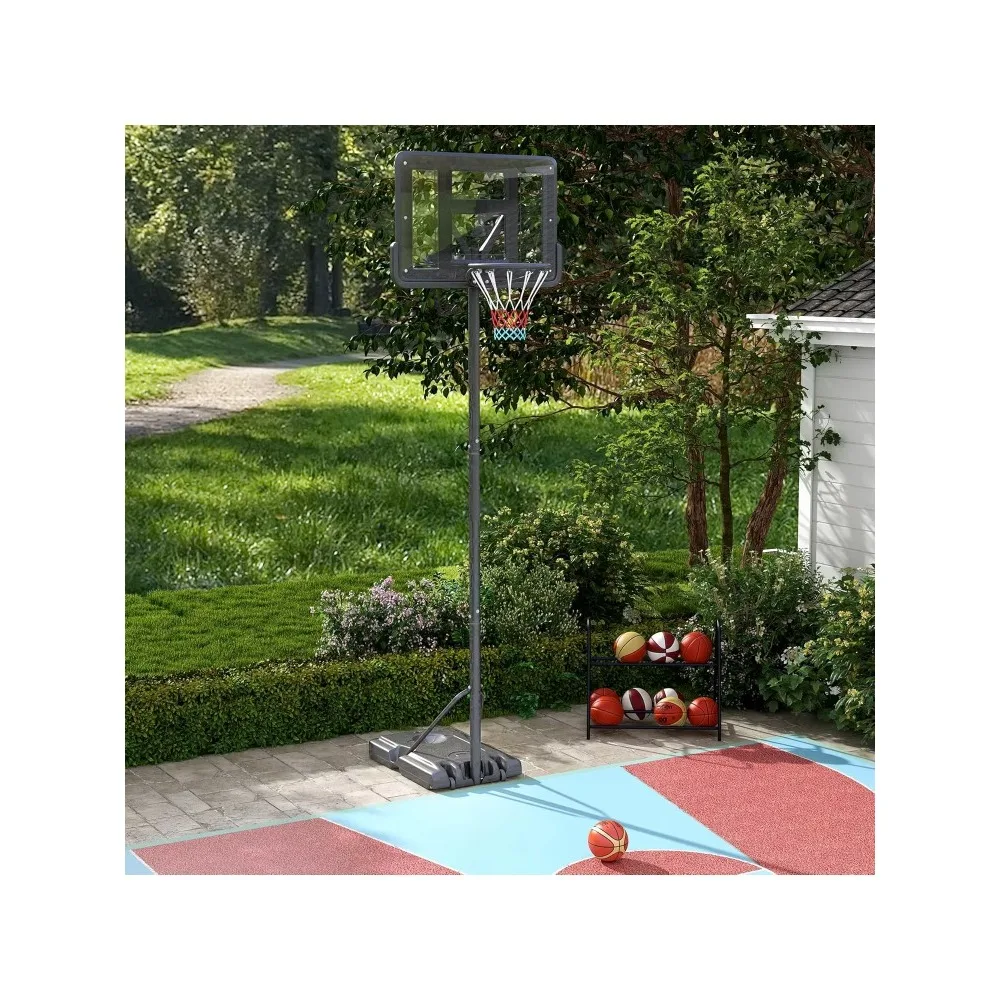Height Adjustable Pool Basketball Goal, 7.5-10FT, 43.25 Backboard, Wheels, Fillable, Portable Outdoor Basketball Hoop