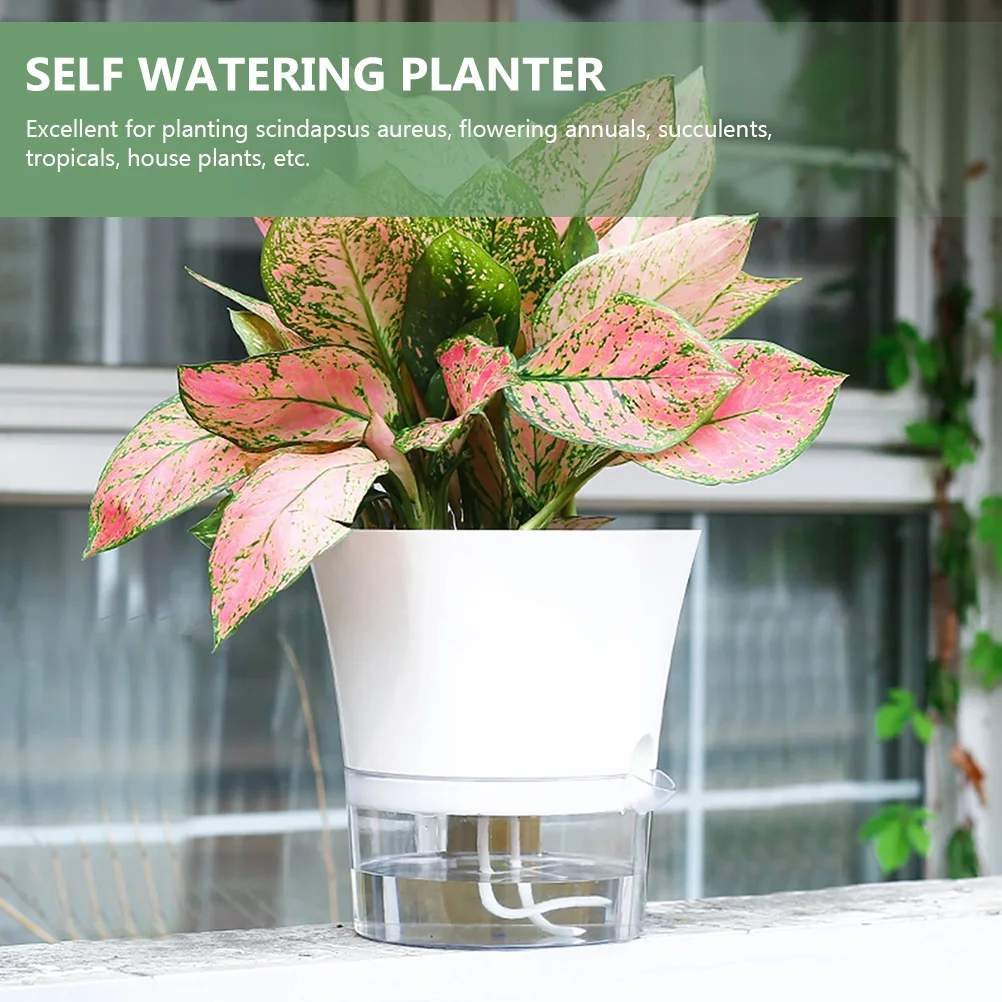 

Automatic Watering Flower Pot Self Watering Pots Lightweight for Indoor Plants Succulents White Plastic Container Gardening