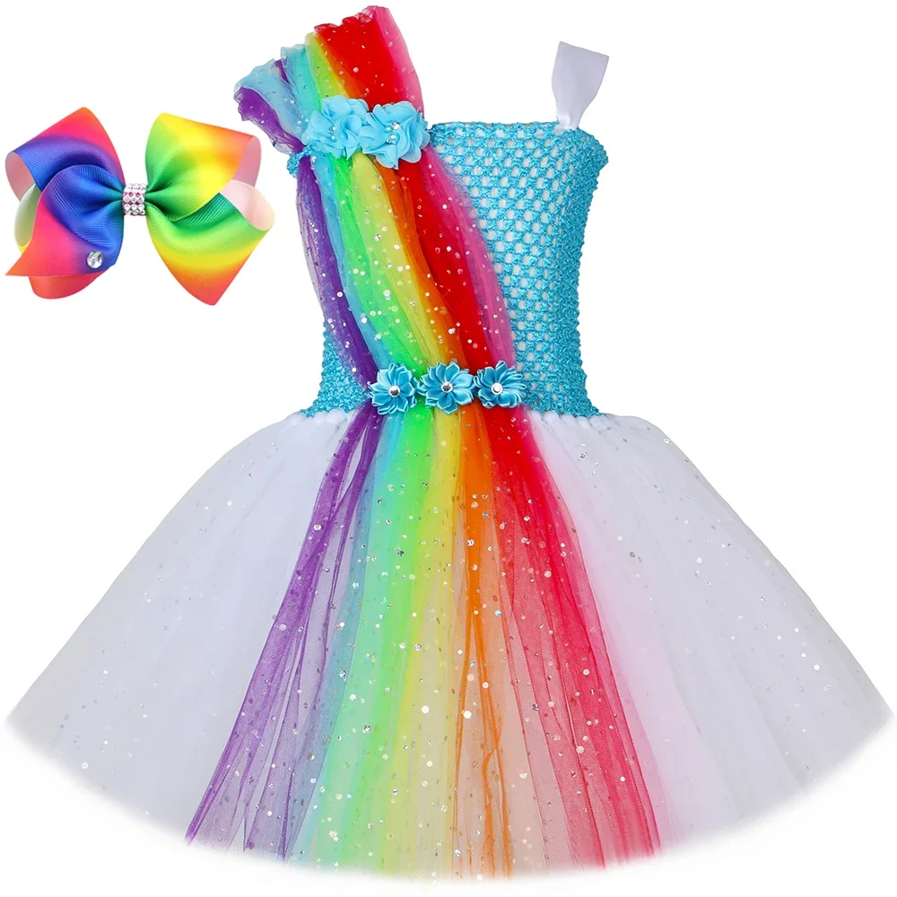 Regenboog Tutu Jurk voor Meisjes Verjaardagsfeestje Baljurk Glitter Tule Prinses Jurk Peuter Kids Vakantie Carnaval Voeren Kostuum