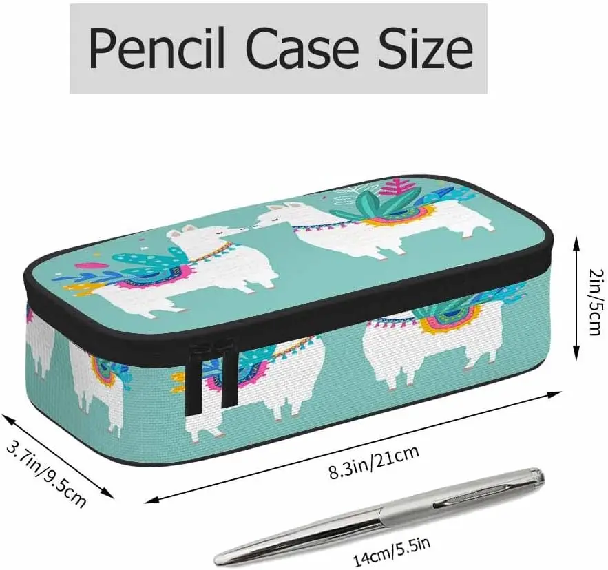 Alpaca Pencil Case Organizer Llama Love Animal Leaves Green Stationery Box Makeup Box School Supply for Boy Girl Men Women