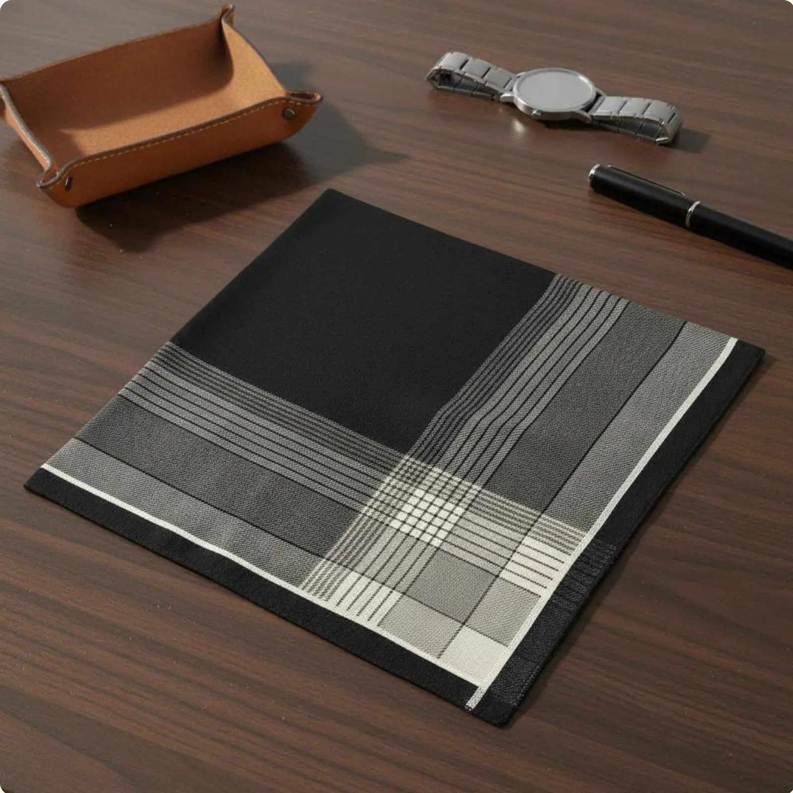 Men Handkerchief Soft Pure Cotton Classic Check Pocket Square Elegant Hanky for Office Meetings and Weddings