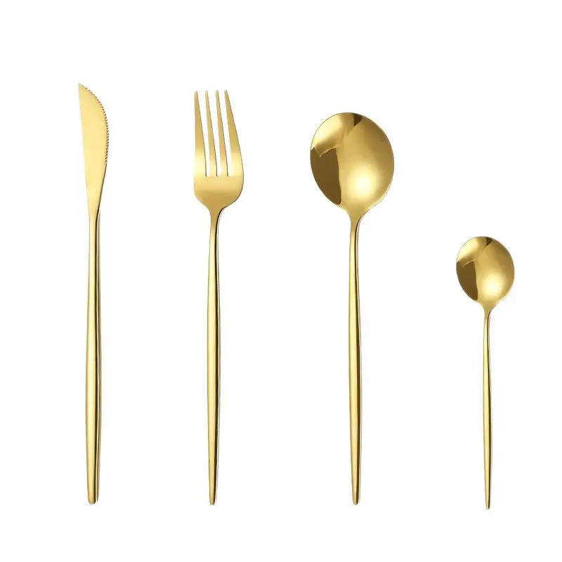 Paquete de 5 cubiertos de acero inoxidable chapado en titanio negro y dorado, mango con boca, juego de cubiertos y vajilla