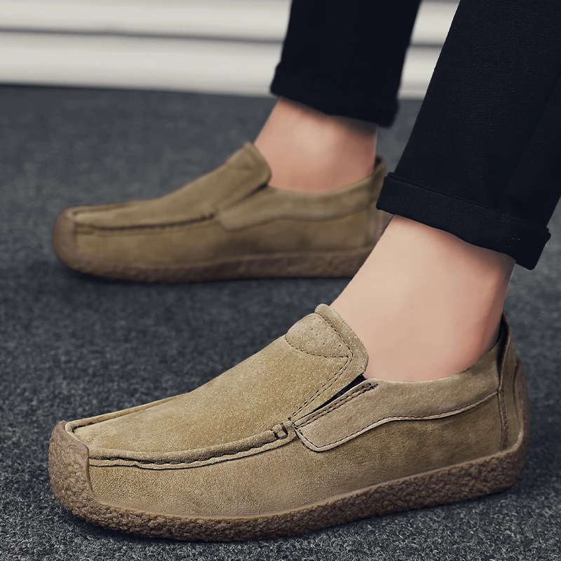 Men's Casual Snail Shoes Suede Genuine Leather Mens Comfortable Soft Driving Flats Men Classic Rubber Sole Outdoor Bean Shoes