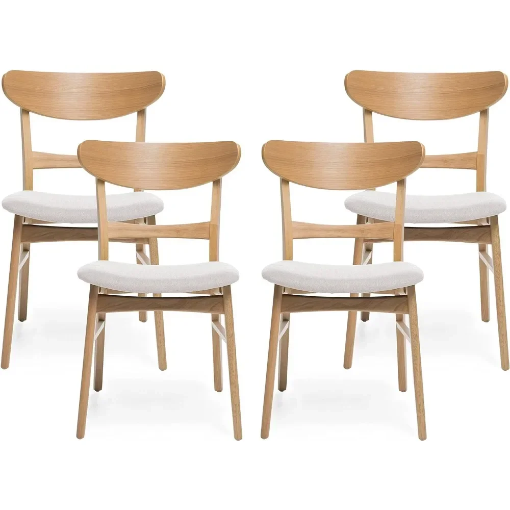 Dining Chairs, Home Furniture Frederica Mid-Century Modern Dining Chairs (Set of 4), Light Beige Natural Oak