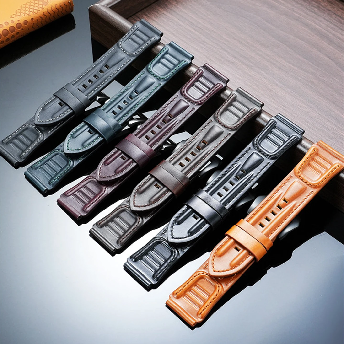 Vintage Genuine Leather Watch Strap 22mm 24mm, Compatible with Diesel, Breitling, Casio PRG-600 PRG-650 Outdoor Sports Watch view 2