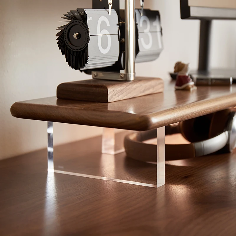 Acrylic Floating Desk Shelf Black Walnut Storage Stand Monitor Riser for PC Laptop Office Organizer with Acrylic Legs