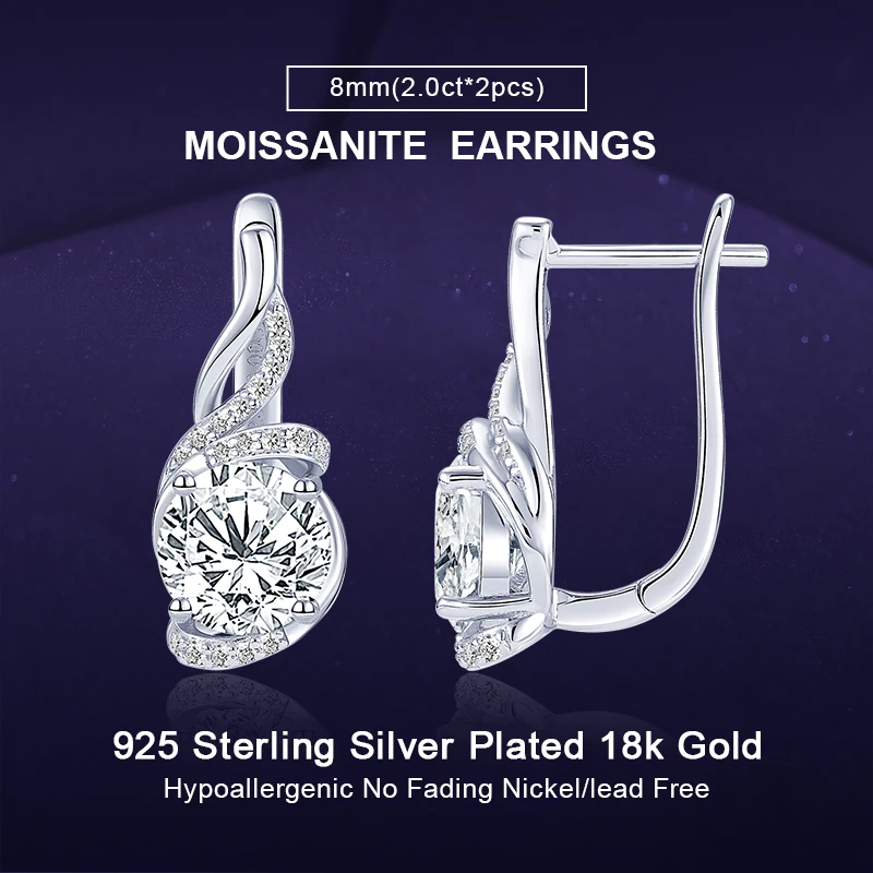 IOGOU Sterling Sliver 925 8mm 2ct Moissanite Diamond Hoop Earrings for Women Luxury 2025 Trendy Dlicate Anniversary Jewelry Gift