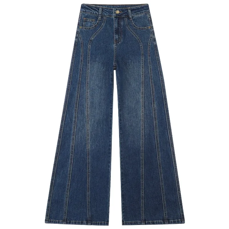 Women Vintage Blue Washed Seam‑Split Stretch Flare Jeans 2026 Early Autumn High Waist Slim Hip Lifting Casual Denim Long Pants