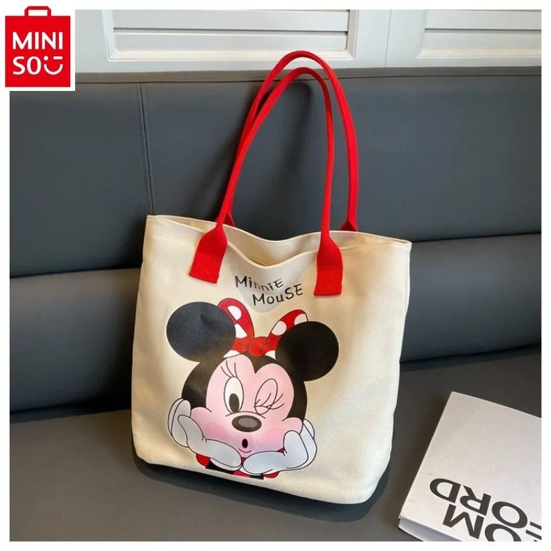 MINISO   Disney Large Capacity High Quality Canvas Handbag 2024 New Women's Cartoon Mickey Leisure Versatile Tote Bag