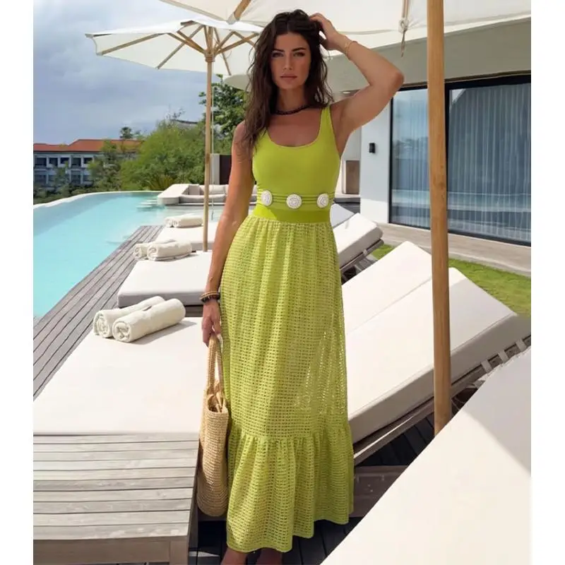 Flaxmaker Summer Swimsuit Set(s) Sexy Sleeveless Sling Fashion Solid Swimsuit Skirt Green Color Swimwear Biquini conjunto de