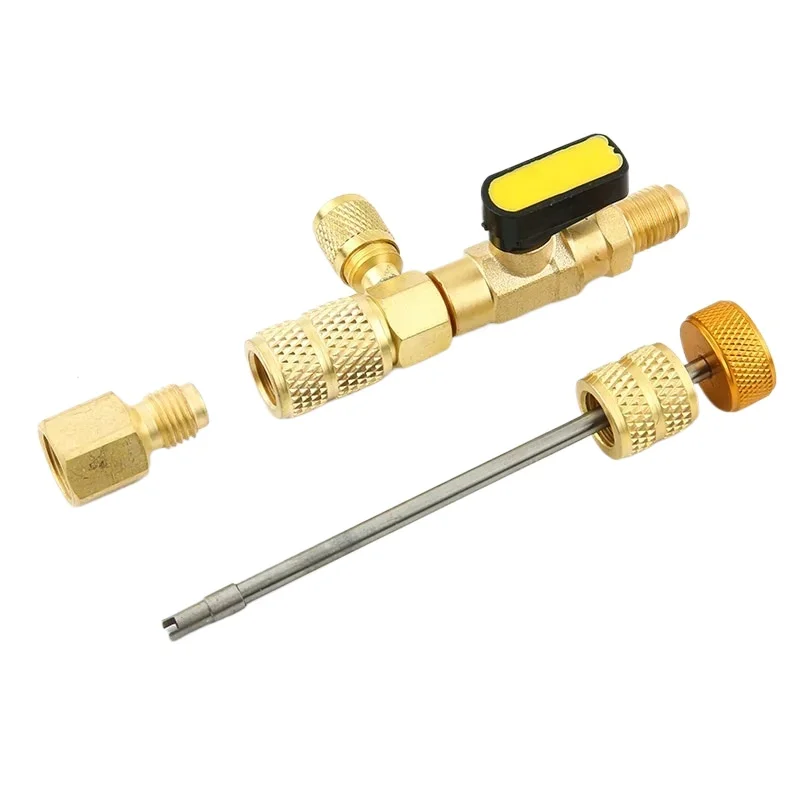 1Set R410A Valve Core Remover Installer Tool with Dual Size 1/4 & 5/16 Port for R404A R407C R134A R12 R32 HVAC System Automotive Tools