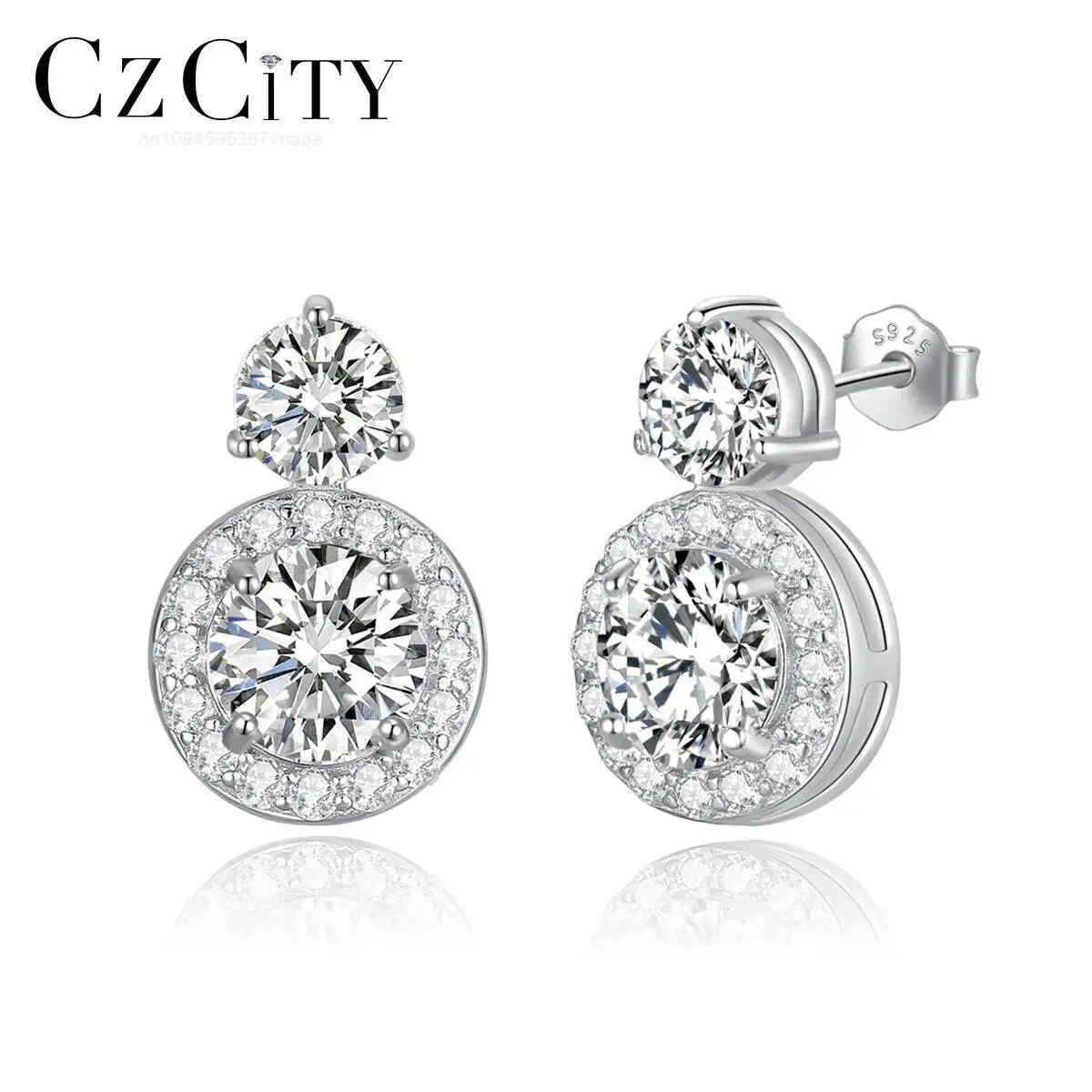 

CZCITY Earing 3 Carat Moissanite Wedding 925 Stud Silver Diamond Jewelry New Big Geometric Luxury Studs Earrings for Woman