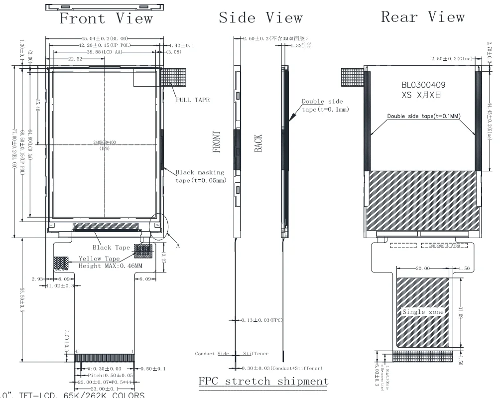 Módulo de pantalla LCD industrial ST7796S de 3,0 pulgadas 240x400