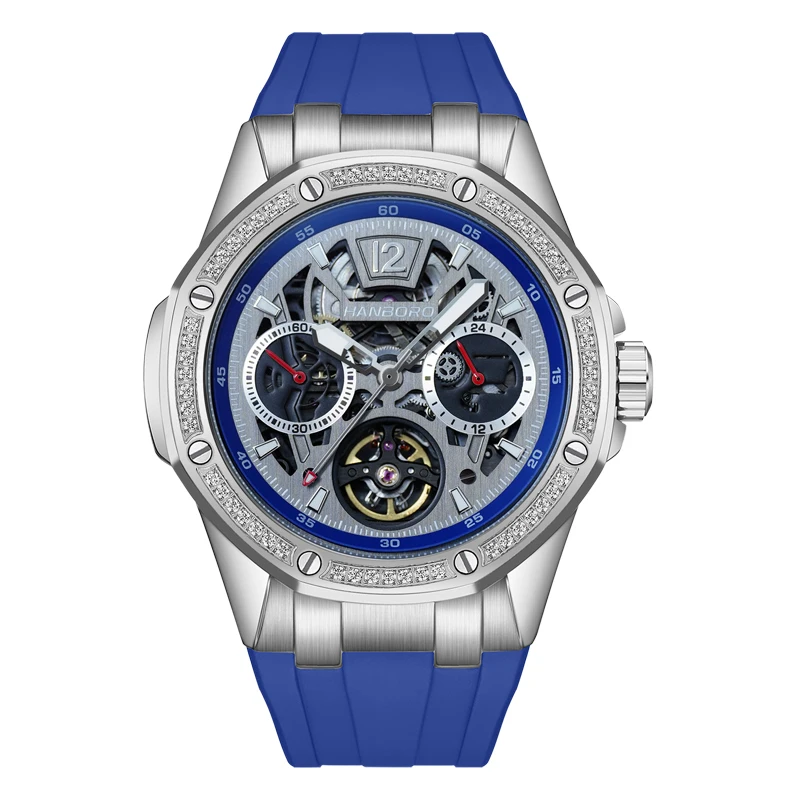 

HANBORO Mens Luxury Watches 44mm Automatic Watch Mechanical Wristwatch 50M Waterproof Luminous Skeleton Dial