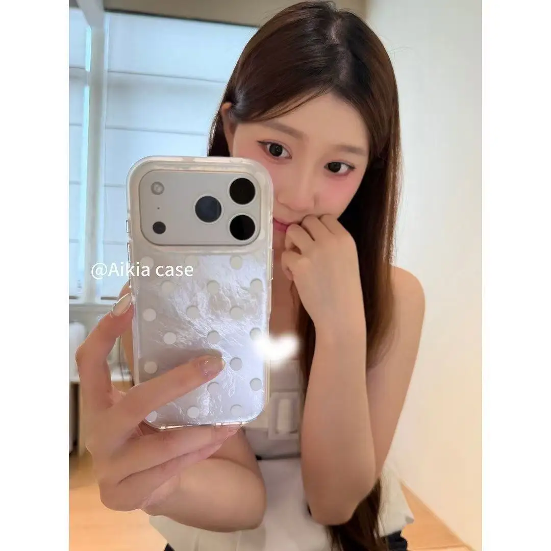 Korean Ins Black White Blue Polka Dot Shining Phone Case For iPhone Ultra 18 17 Air 16 15 14 13 12 11 Pro 16Plus Mini Y2K Cover - view 2