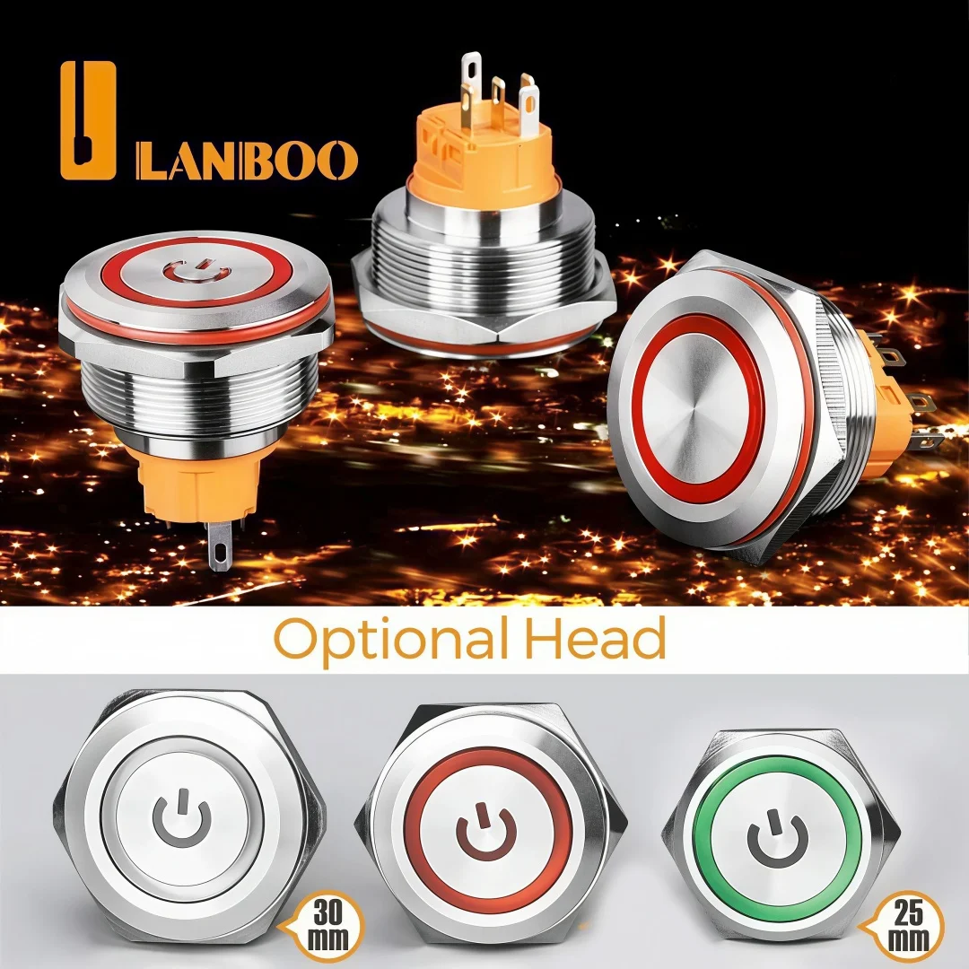 LANBOO 30mm Momentary or Latching Switch with LED Metal Push Button Switch 1NO1NC/2NO2NC