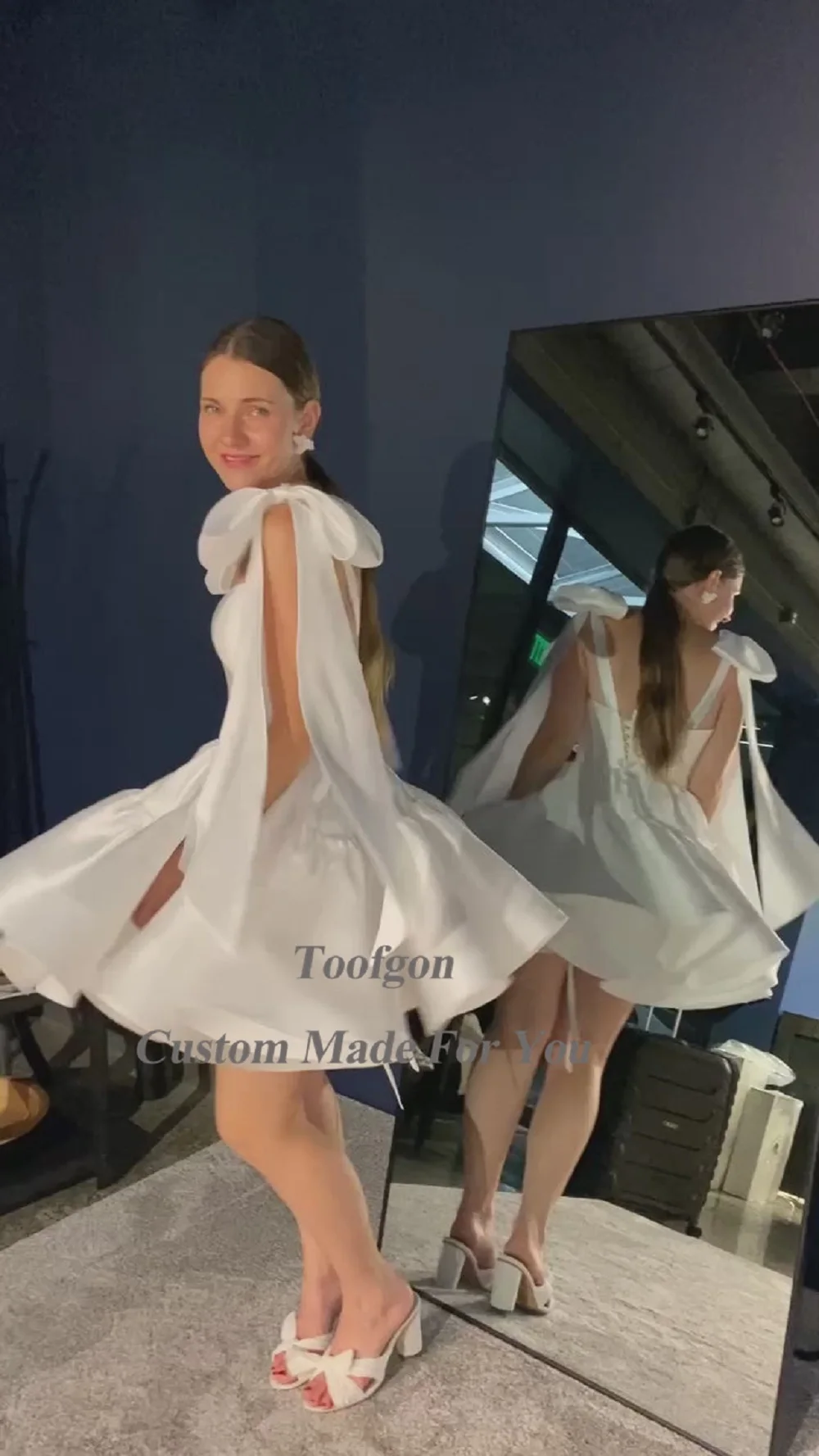 Toofgon-vestidos de novia cortos de línea A, corsé con tirantes y lazo en la espalda, vestidos de boda de princesa, vestido Formal de fiesta de graduación