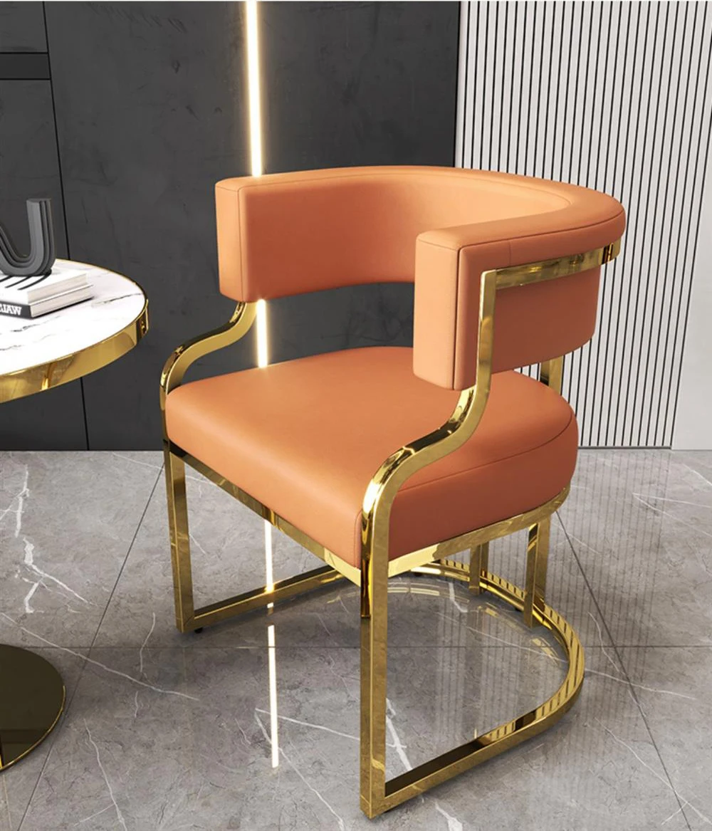 2024 Luxury Accent Chair For Living Room,Electroplated Gold Iron Frame ,Microfiber Leather,For Nail Salon Store Reception Stool