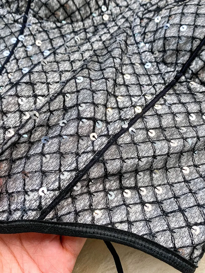 Foamlina 2025 été Niche Unique Plaid haut à paillettes Style européen Sexy dos nu licou sangle gilet élégant court Bustier