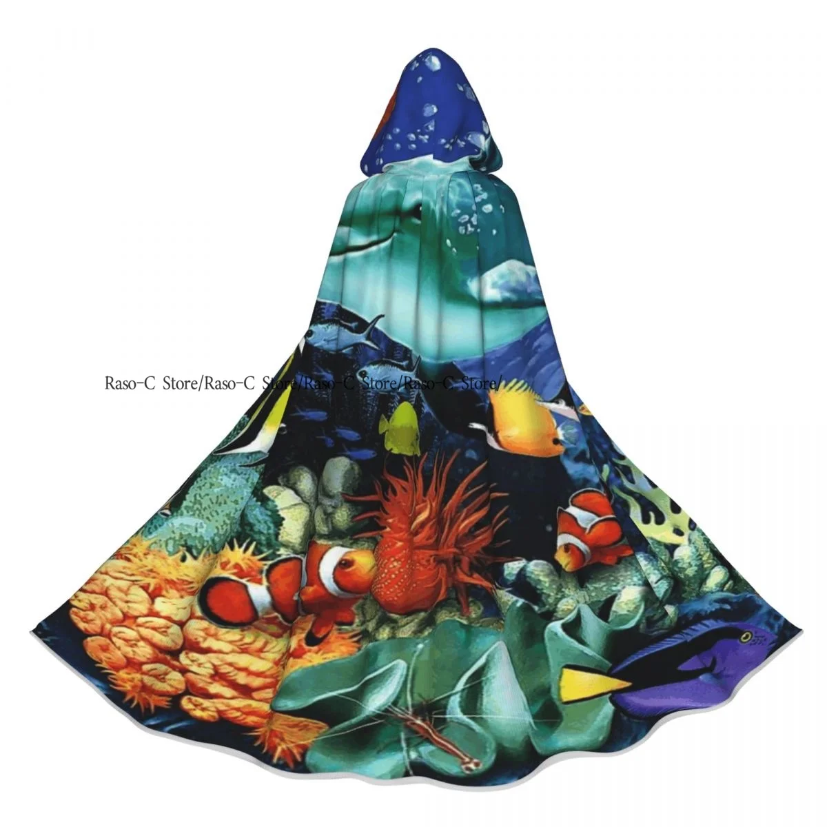 Adulto capa com capuz subaquático peixe traje medieval bruxa wicca vampiro elfo purim festa de carnaval
