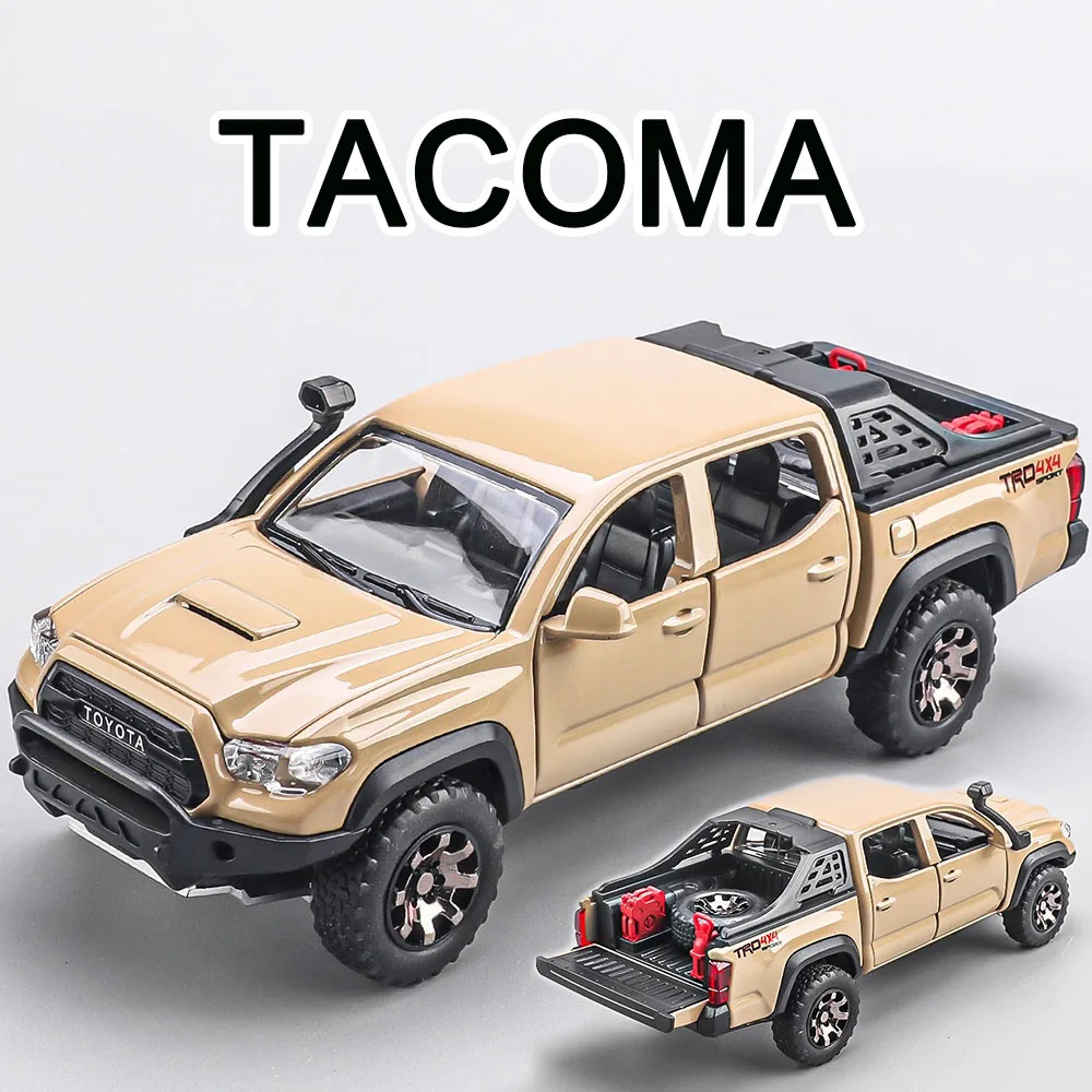 1:32 합금 토요타 타코마 오프로드 자동차 모델 다이캐스트 장난감 휠 후진 미니어처 자동차 라이트 사운드 자동차 소년 컬렉션 재미