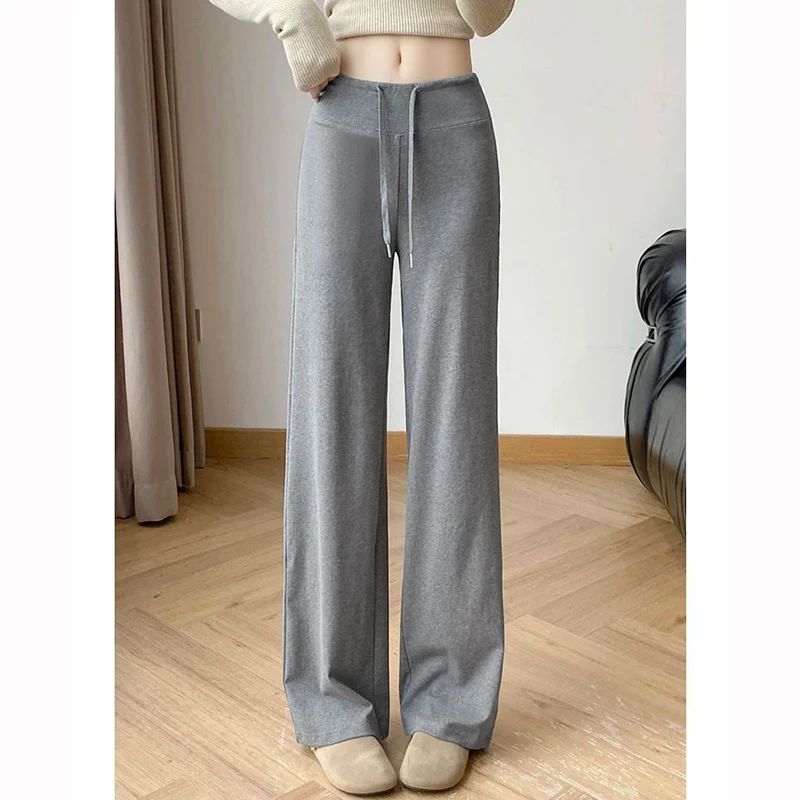 Damskie spodnie dresowe z wysokim stanem w stylu klasycznym na co dzień, luźne, wygodne, proste nogawki, dla dziewczyn, na rok 2025.