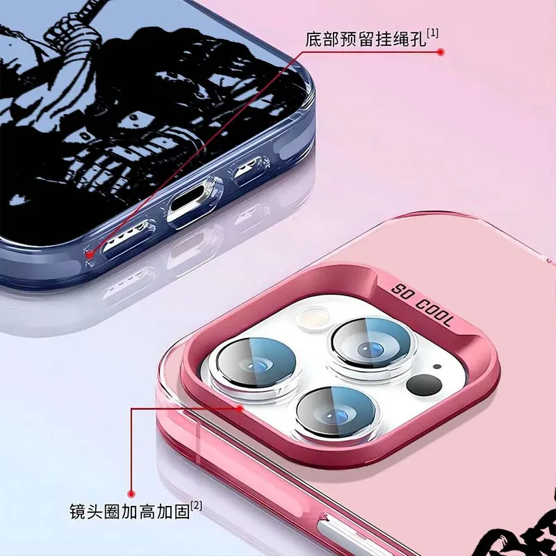 Berserk Catroon أنيمي لابل آيفون 16 15 14 13 12 11 XS X Pro Max Plus غطاء فضي ملون جراب هاتف