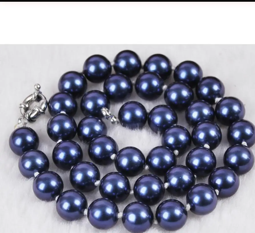 

10mm South Dark Blue Shell Pearl Round Beads Necklace 18inch AAA